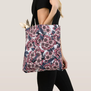 Cherry blossom in pink and blue tote bag
