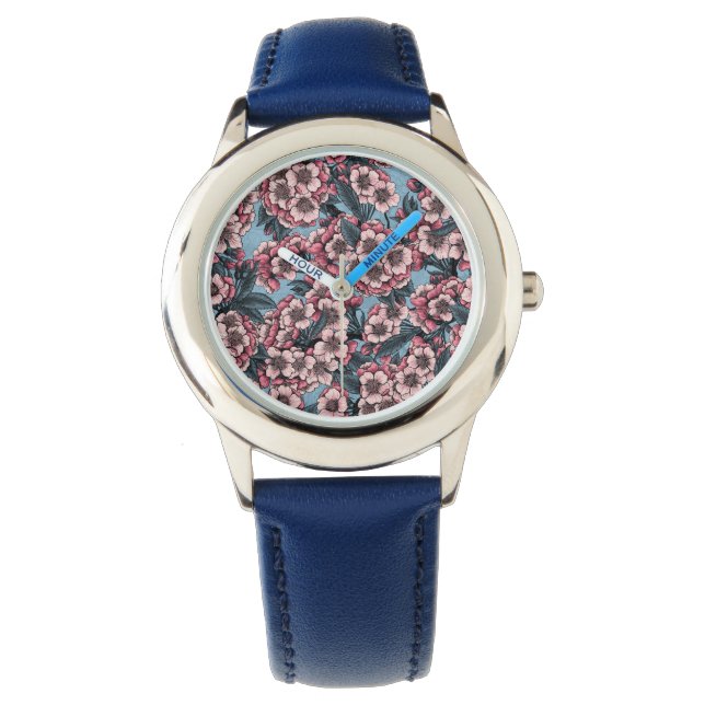 Cherry blossom in pink and blue watch (Front)
