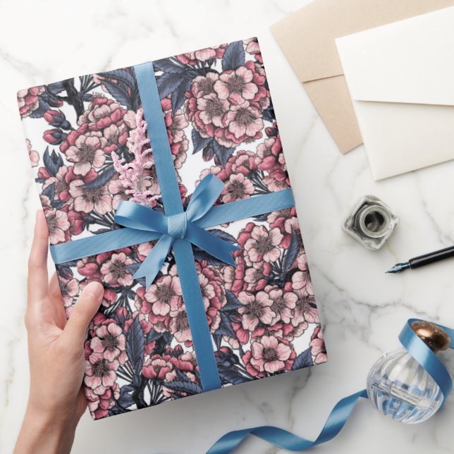 Cherry blossom in pink and blue wrapping paper (Gifting)