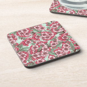 Cherry blossom in pink and mint coaster