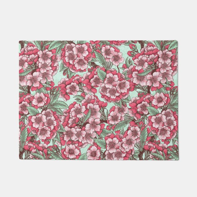 Cherry blossom in pink and mint doormat (Front)