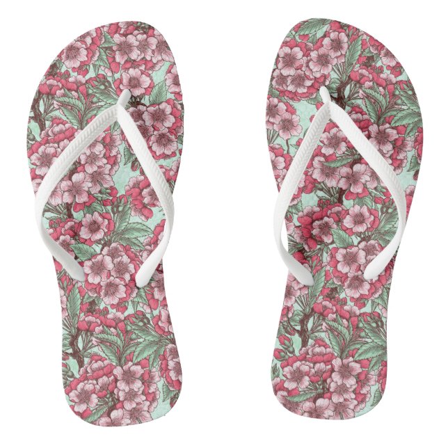 Cherry blossom in pink and mint flip flops (Footbed)
