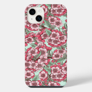 Cherry blossom in pink and mint iPhone 14 plus case