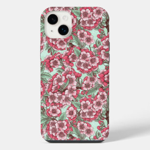 Cherry blossom in pink and mint iPhone 14 plus case