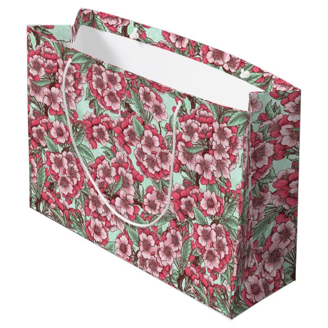 Cherry blossom in pink and mint large gift bag (Back Angled)