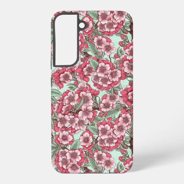 Cherry blossom in pink and mint samsung galaxy s22+ case (Back)