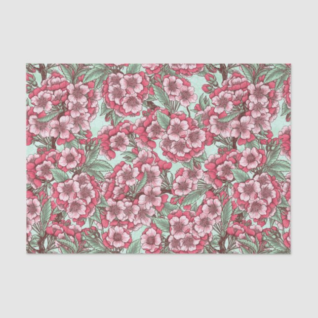 Cherry blossom in pink and mint tissue paper (Front)