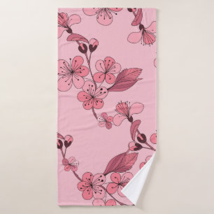 Cherry blossom in pink colour on white background. bath towel