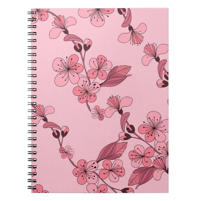 Cherry blossom in pink colour on white background. notebook (Front)