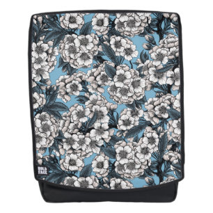Cherry blossom in white and blue backpack