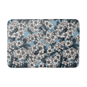 Cherry blossom in white and blue bath mat