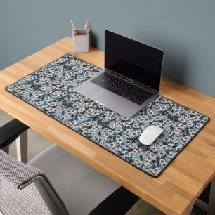 Cherry blossom in white and blue desk mat
