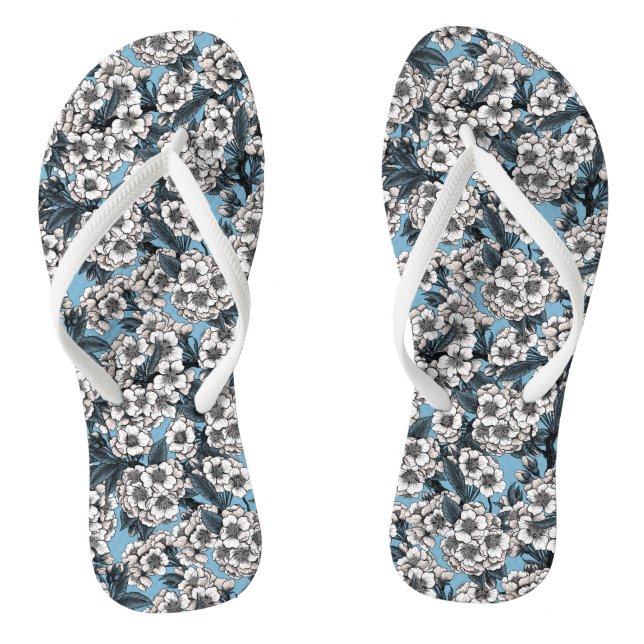 Cherry blossom in white and blue flip flops (Footbed)