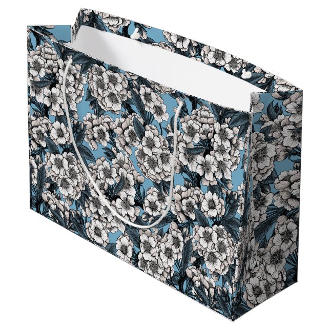 Cherry blossom in white and blue large gift bag (Back Angled)