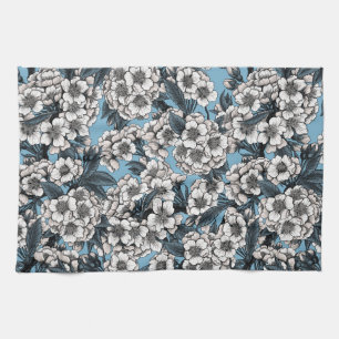 Cherry blossom in white and blue tea towel