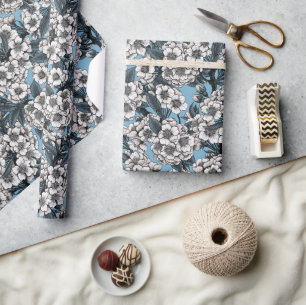 Cherry blossom in white and blue wrapping paper