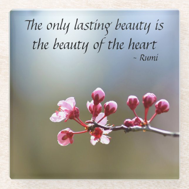 Cherry Blossom Inspirational quote Glass Coaster (Front)