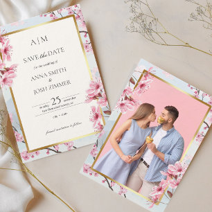 Cherry Blossom Japan Elegant Blush Gold Photo Save The Date