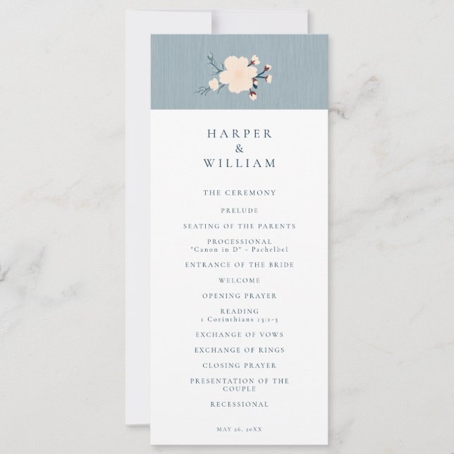 Cherry blossom japandi wedding program invitation (Front)