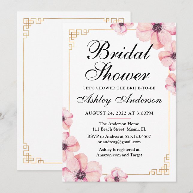 Cherry Blossom Japanese Bridal Shower Invitation (Front/Back)