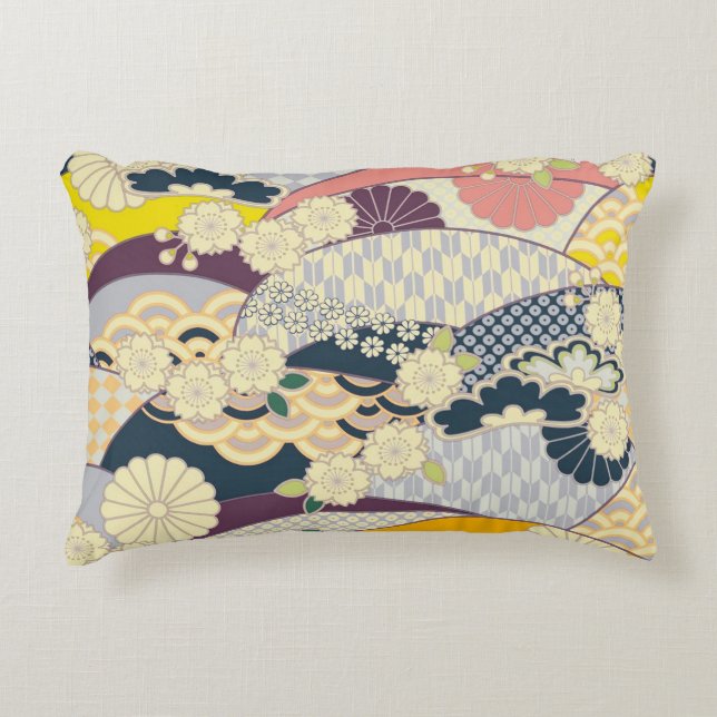 Cherry Blossom Japanese Floral Red White Decorative Cushion (Front)