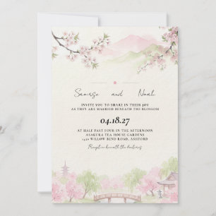 Cherry Blossom Japanese Garden Wedding Invitation