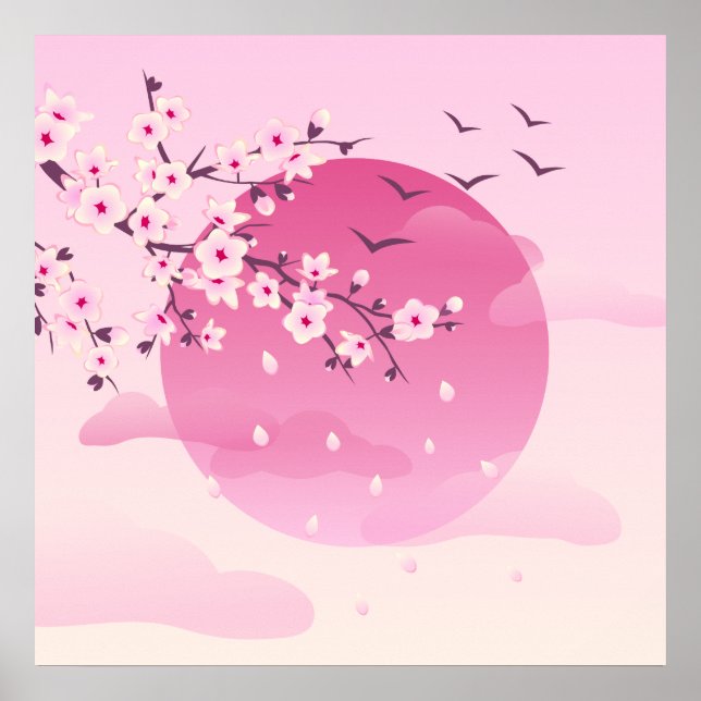 Cherry Blossom Japanese Landscape Pink Poster (Front)