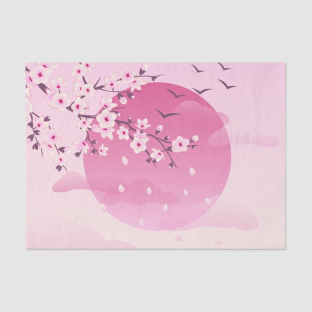 Cherry Blossom Japanese Landscape Pink Tissue Paper (Front)