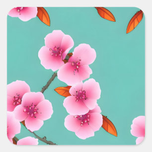 Cherry Blossom Japanese Pattern Square Sticker