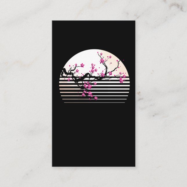 Cherry Blossom Japanese Retro Sunset Sakura Tree Business Card (Front)
