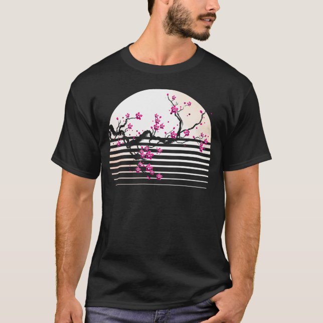 Cherry Blossom Japanese Retro Sunset Sakura Tree T-Shirt (Front)