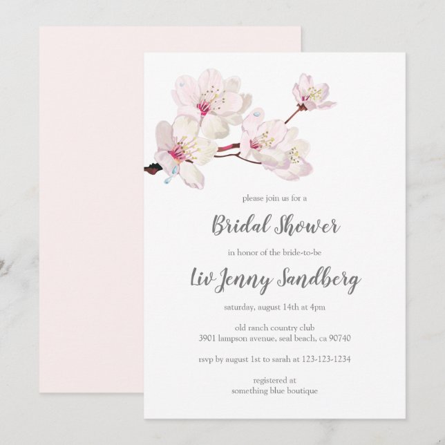 Cherry Blossom Japanese Sakura Bridal Shower Invitation (Front/Back)