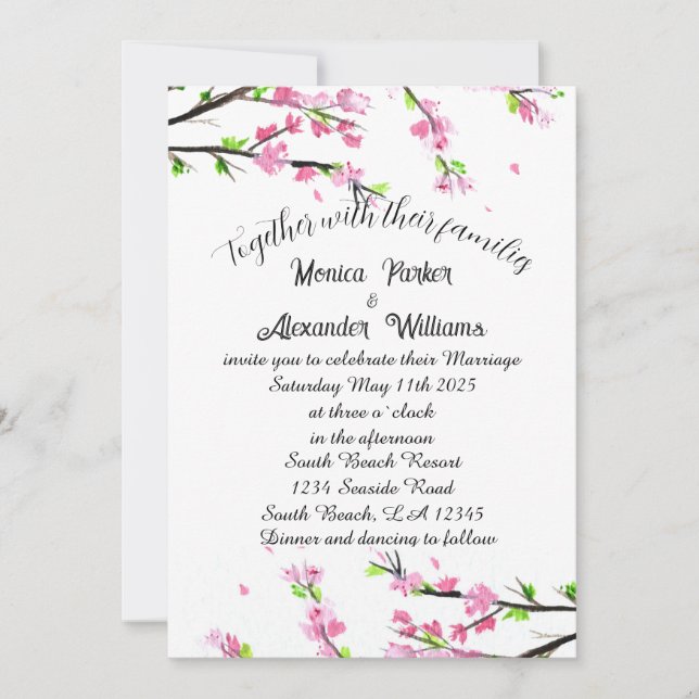 Cherry Blossom Japanese Sakura Pink Wedding Invita Invitation (Front)