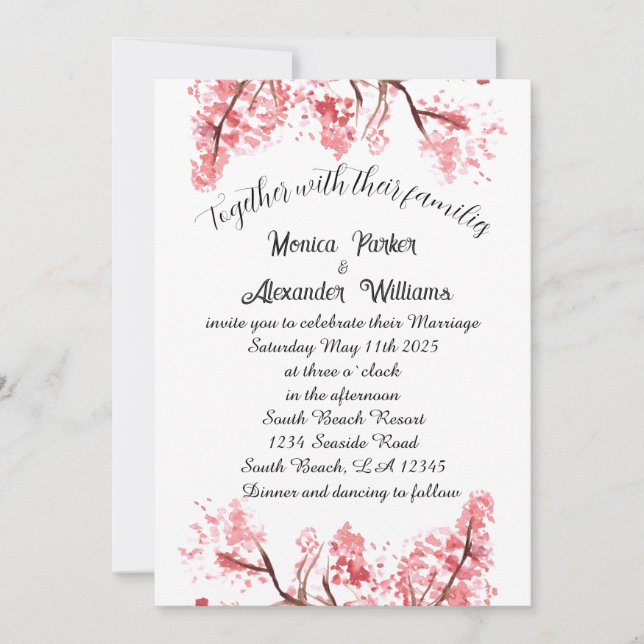 Cherry Blossom Japanese Sakura Pink Wedding  Invitation (Front)