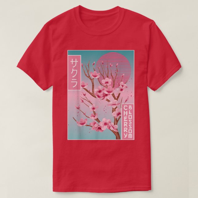 Cherry Blossom Japanese Sakura Vaporwave Aesthetic T-Shirt (Design Front)