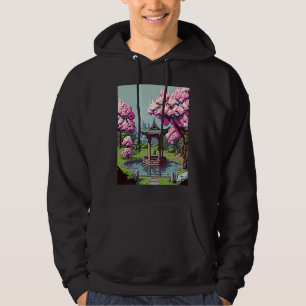 Cherry Blossom Japanese shrine pond retro 16bit vi Hoodie