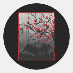 Cherry Blossom Japanese Woodblock Classic Round Sticker