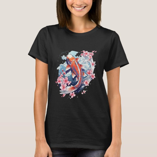 Cherry Blossom Koi Carp Fish Japanese Sakura Graph T-Shirt (Front)