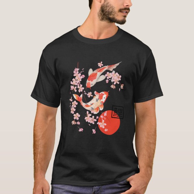 Cherry Blossom Koi Carp Fish Japanese Sakura Graph T-Shirt (Front)