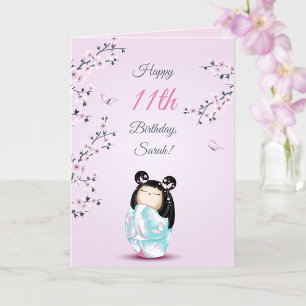 Cherry Blossom Kokeshi Doll   Girls Birthday Card