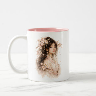 Cherry Blossom Lady Watercolor Mug