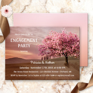 Cherry Blossom Landscape Engagement Invitation