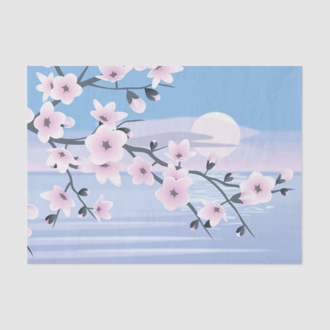 Cherry Blossom Landscape Sea Tissue Paper (Front)