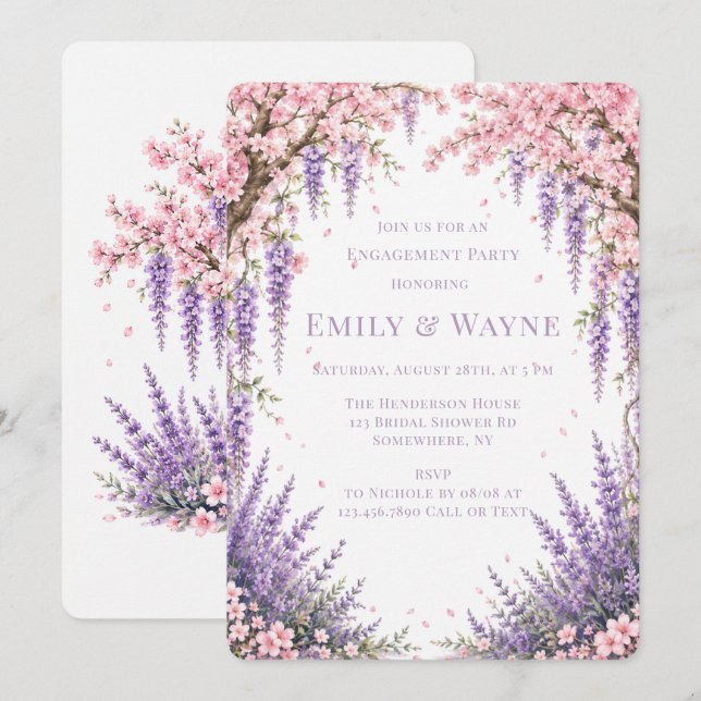 Cherry Blossom Lavender Tree Engagement Party  Invitation (Front/Back)