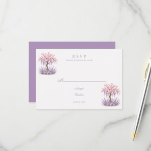 Cherry Blossom Lavender Tree Wedding RSVP Card