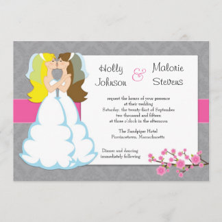 Cherry Blossom Lesbian Wedding Invitation