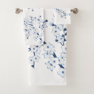 Cherry Blossom Light Blue Bath Towel Set