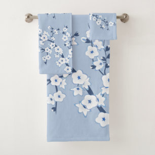 Cherry Blossom Light Blue Bath Towel Set