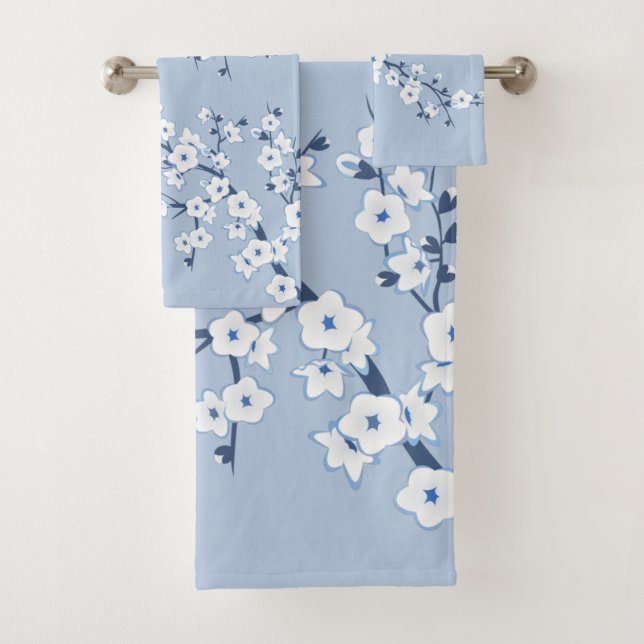 Cherry Blossom Light Blue Bath Towel Set (Insitu)