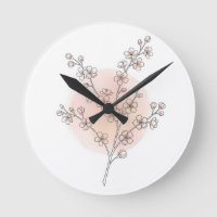 Cherry Blossom Line Art Pink Peach Watercolor